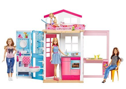 Kleines Barbie Haus mit zwei Stockwerken und drei Puppen